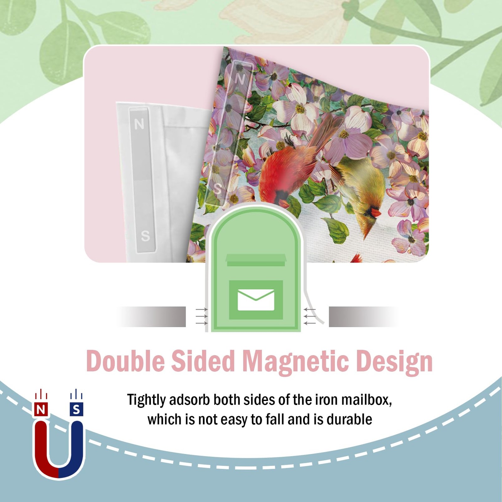 FBCOO Spring Summer Cardinal Mailbox Cover Magnetic Standard Size 20.5" Bird
