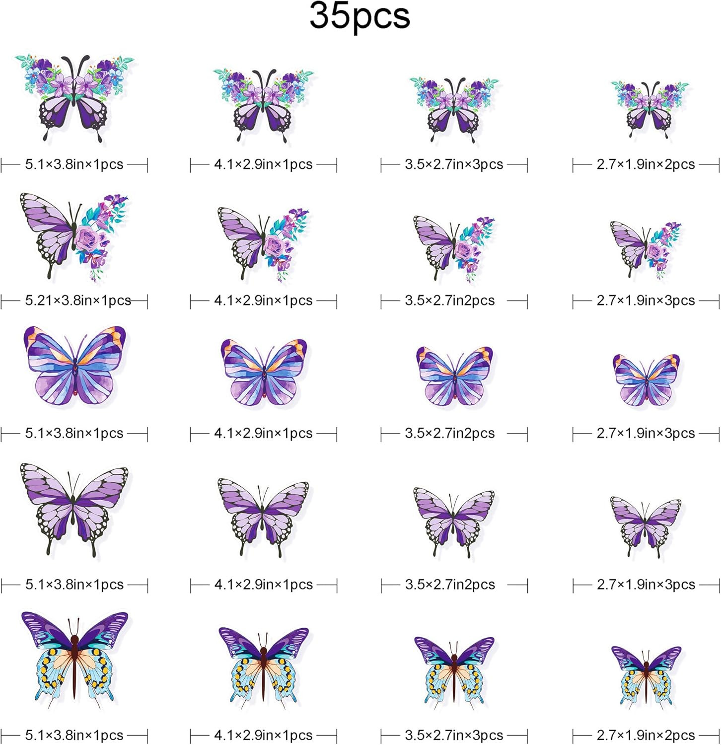 pinkblume Floral Purple Butterfly Decorations Stickers Flower