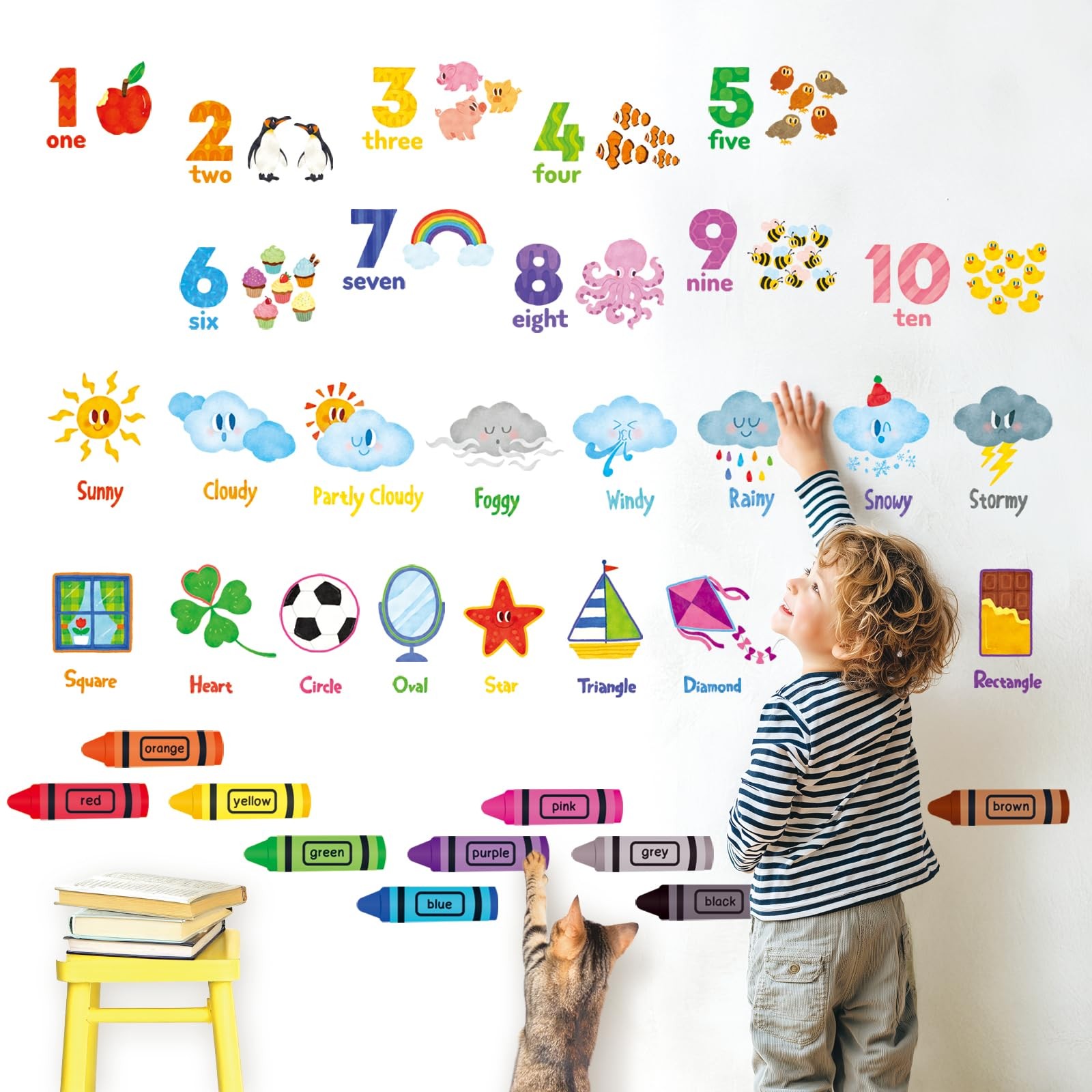 DS9-8056 Numbers Crayons Weather and Shape Wall Decals Stickers Nursery Class…