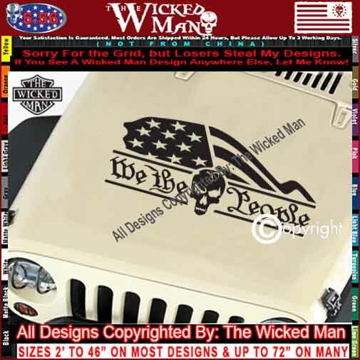 The Wicked Man – We The People Text Half Flag Skull Decal Sticker