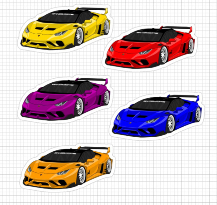 5x pack of race car stickers red blue yellow purple orange kids trucks vans SUV