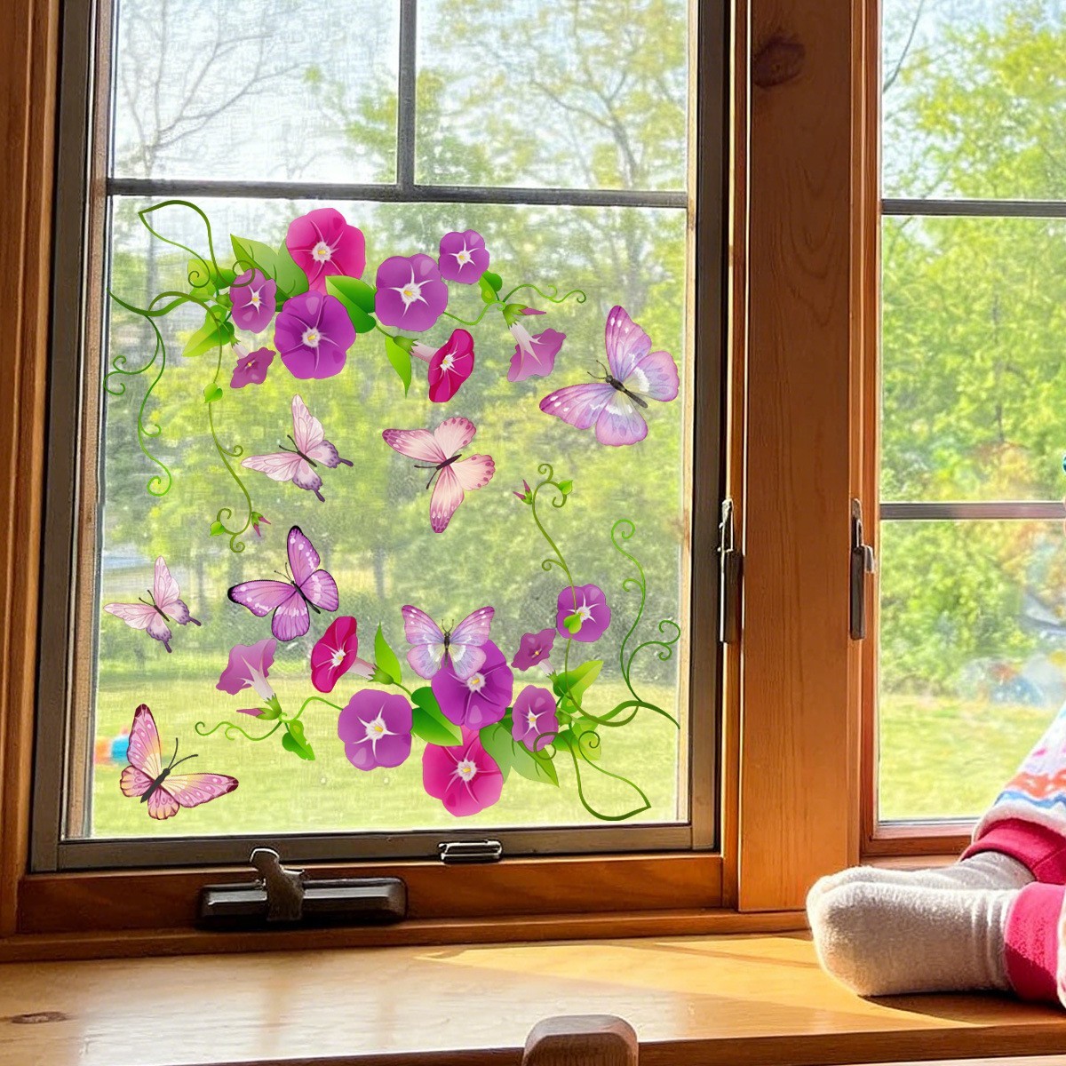 Seasonal Reusable Morning Glory Butterfly Window Clings 11.81×23.62 in