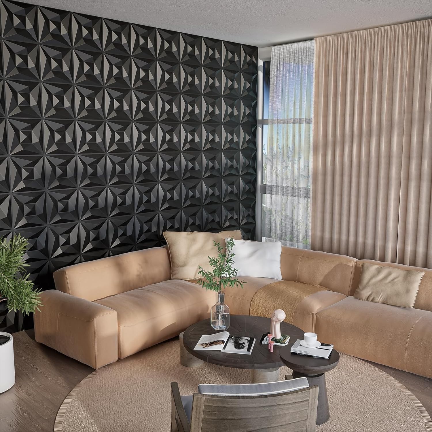 Paintable Black PVC 3D Wall Panels 33 Pack 11.8"x11.8" for Creative Interiors