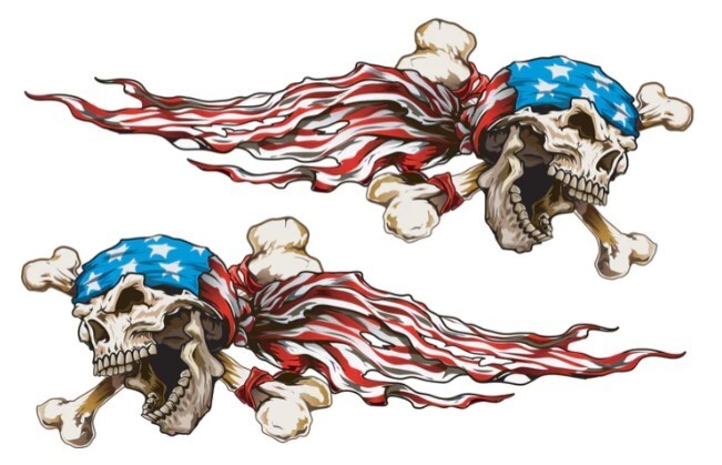 NEW LETHAL THREAT USA PIRATE SKULL L/R MINI DECAL STICKER 2.75"x4" LT55038