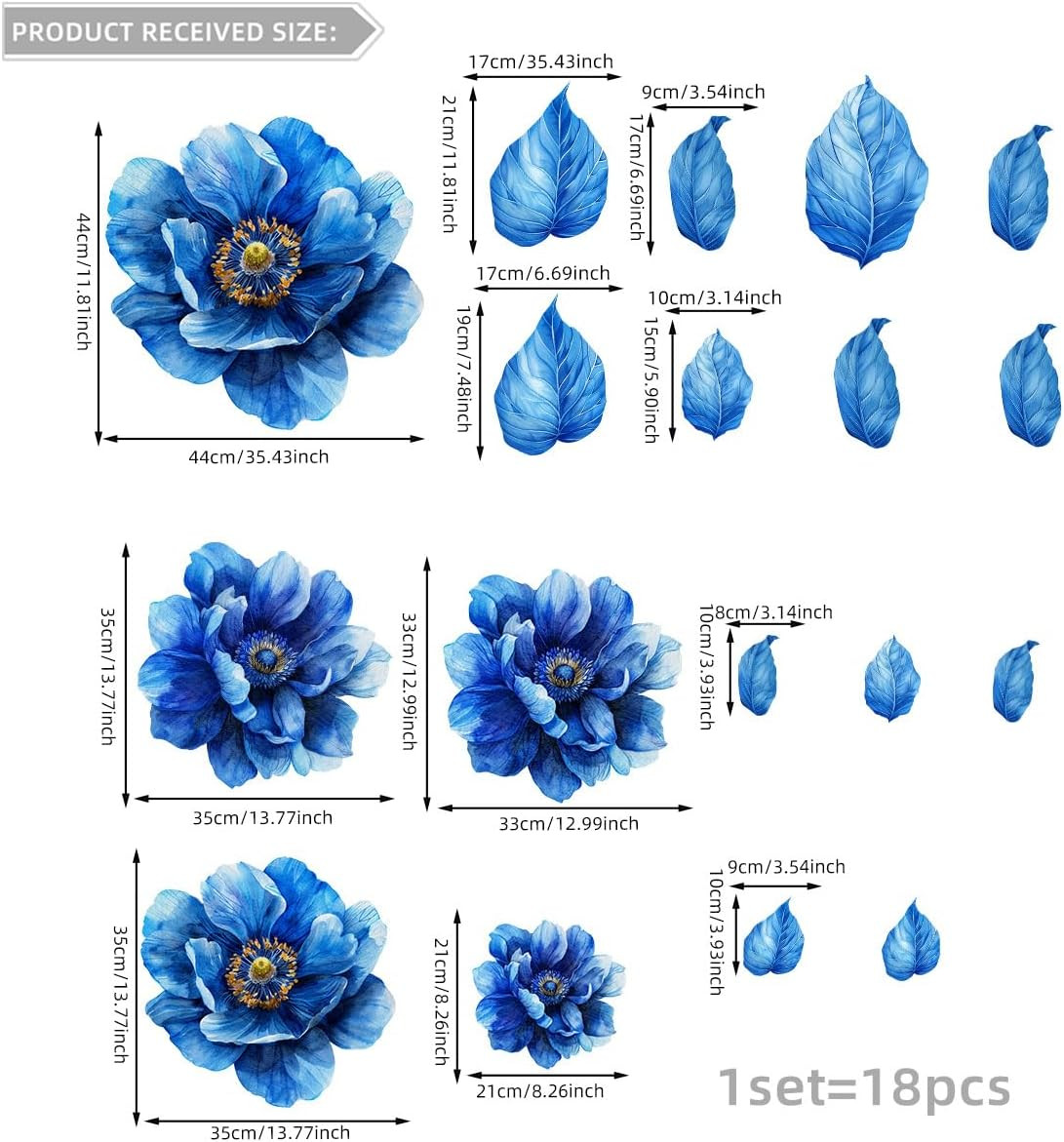 Large Peony Flower 3D Wall Art Decals Floral Mural Stickers for Bedroom