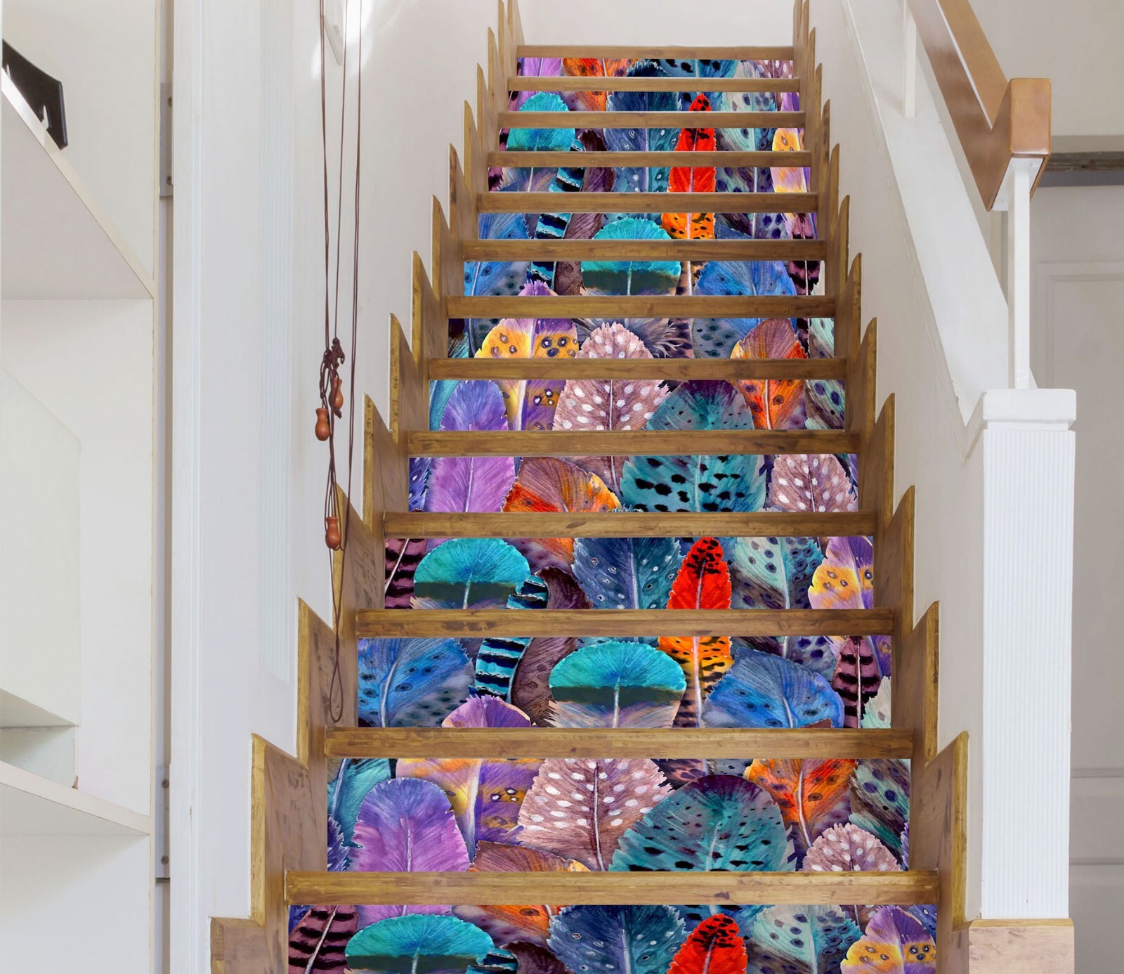 3D Color Feathers ZHU602 Stairs Risers Decoration Photo Mural Vinyl Wallpaper Am