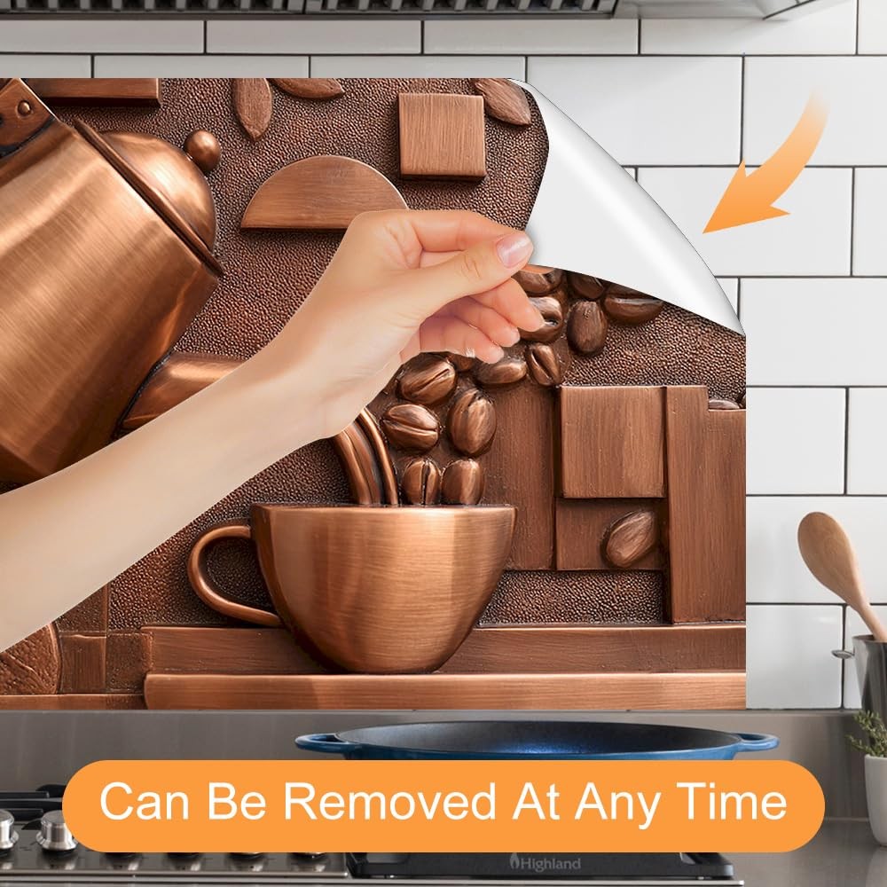 Peel and Stick Kitchen Backsplash Wallpaper 35.4 x 23.6 Inch Coffee Copper Ar…