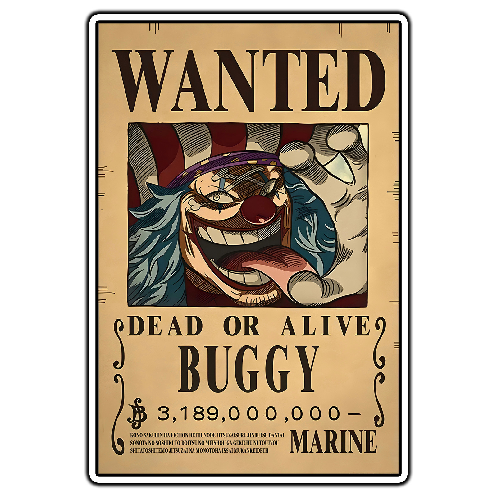 Buggy Wanted Posted One Piece Anime Fan Sticker Waterproof Vinyl Decal Die-Cut