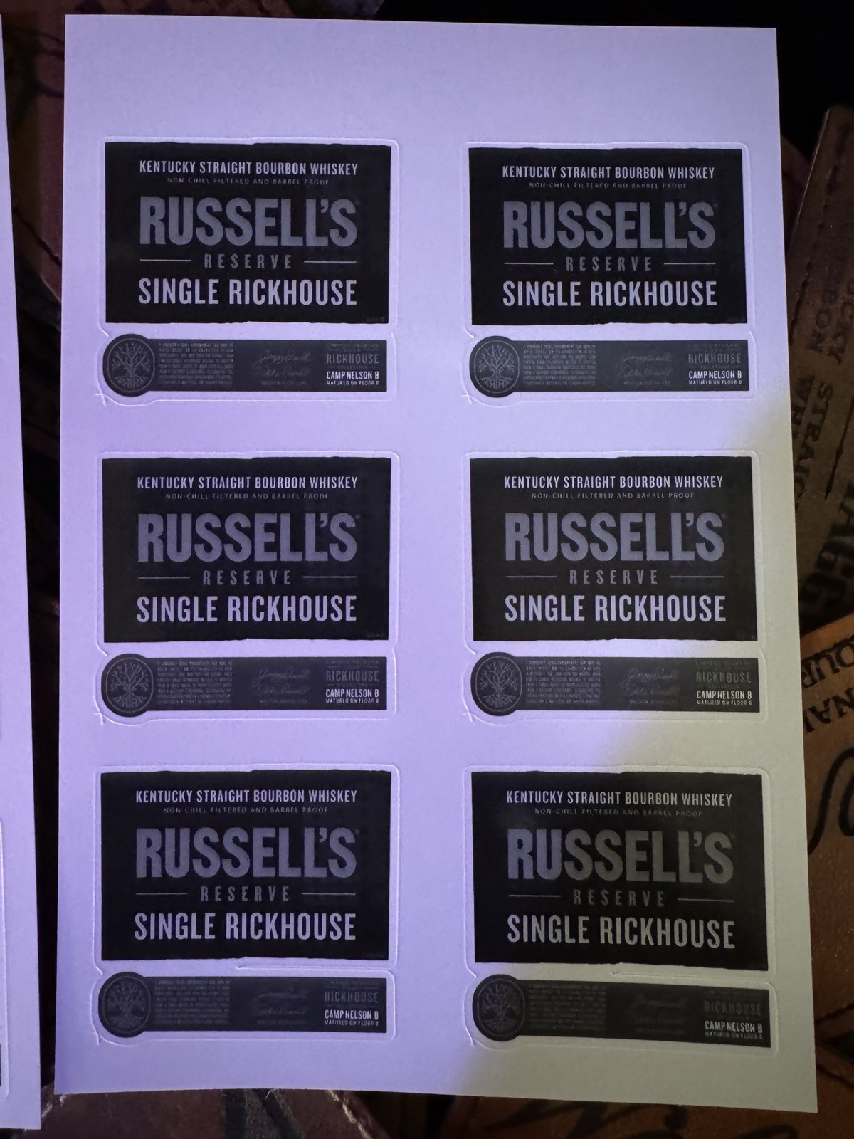 Russell’s Reserve 13,15, & Single Rick B – Mini Taster Bottle Labels, 18 Labels