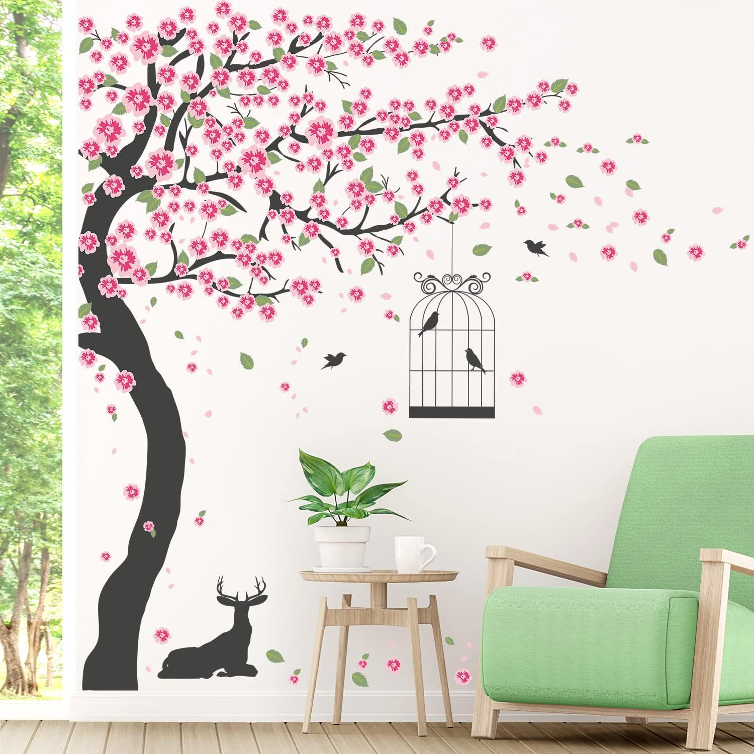 6 PCS Pink Peach Flowers Wall Decals Cherry Blossom Tree Wall Stickers DIY Remov