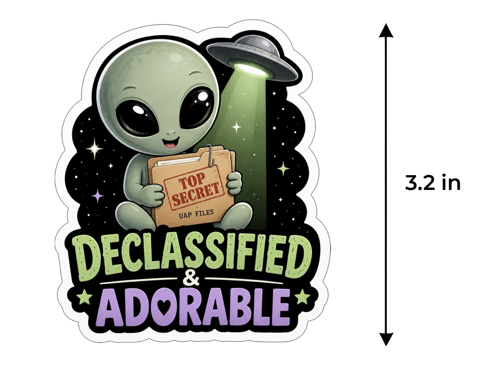 Alien Vinyl Decal Sticker UFO Space Sci Fi Laptop Window Binder Cute Set of 2