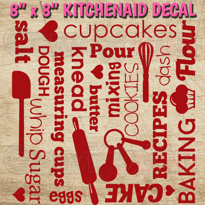 Kitchenaid Mixer Decal Wrap 8" x 8" Sheet Baking Subway Words Professional Vinyl