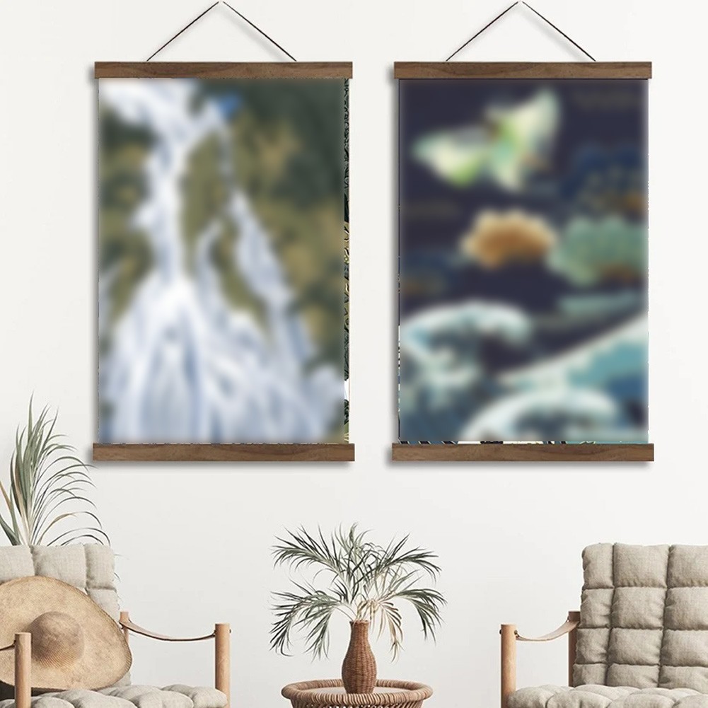 Teak Wood Magnetic Hanging Scroll Frame for Posters and Artwork 21 to 51cm