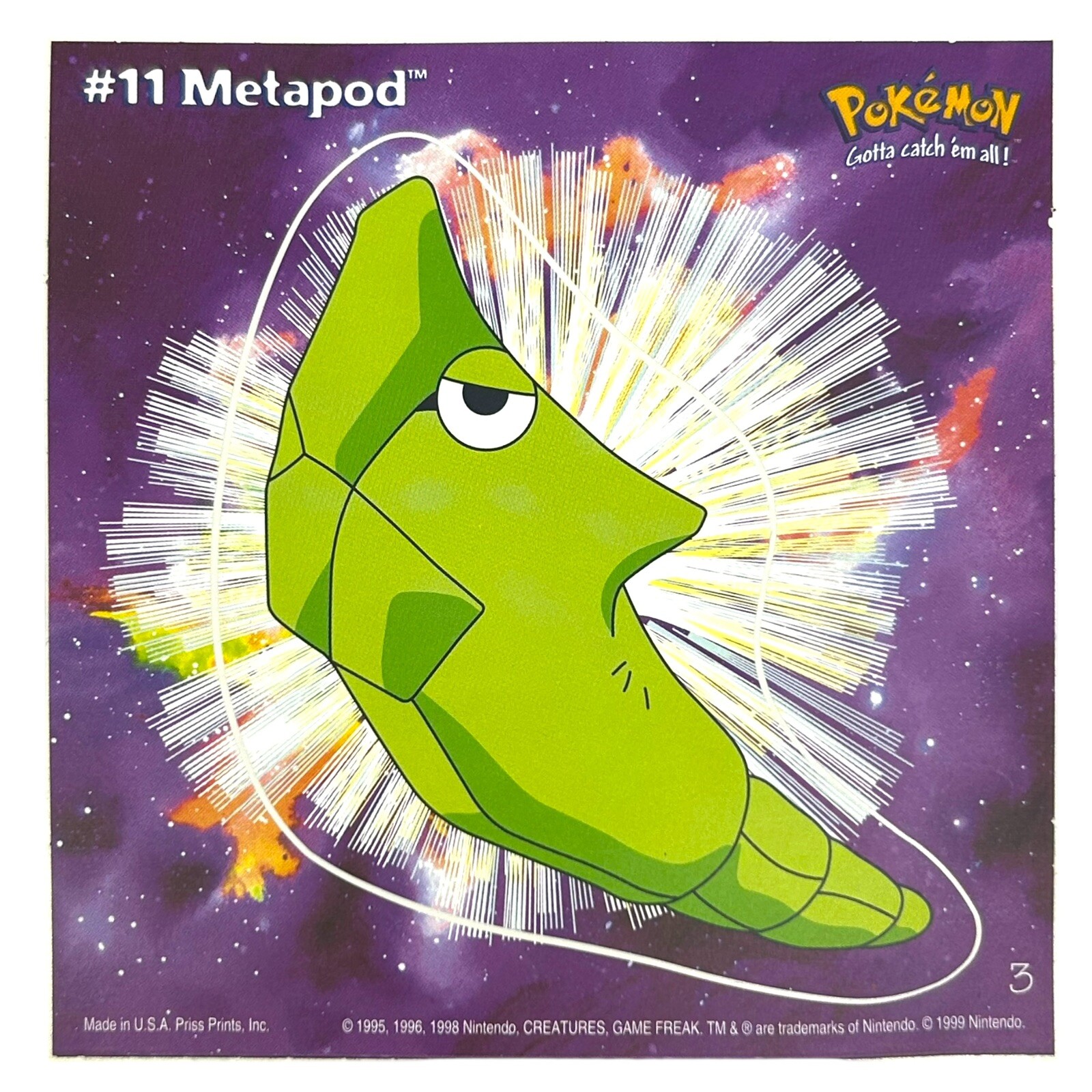 Pokemon Collect ’em Stick-Ups Metapod #11 Large 4” Sticker Priss Prints