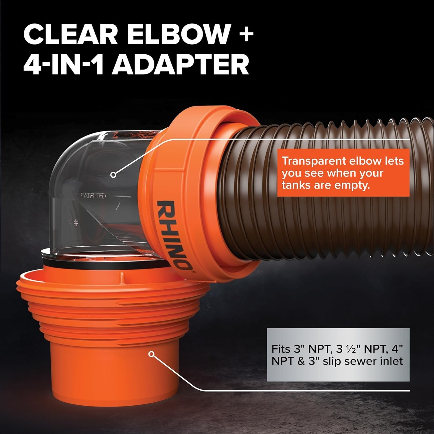RhinoFLEX 15-Ft RV Sewer Hose Kit – Features Clear Elbow Fitting w/Removable 4-i