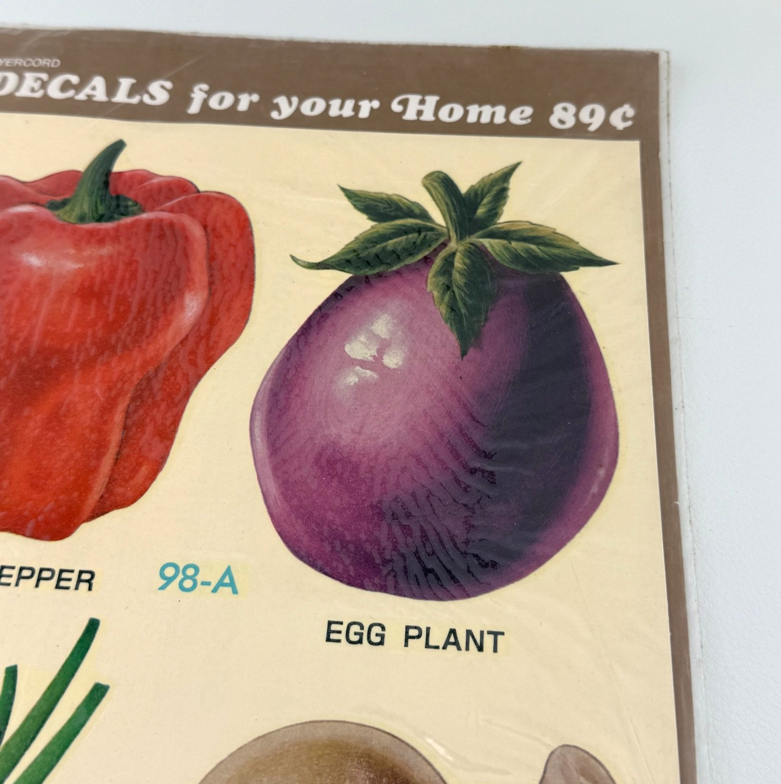 1978 Vtg Large 5" Craft Decals Mushroom Eggplant Pepper Onion Meyercord 98-A NOS