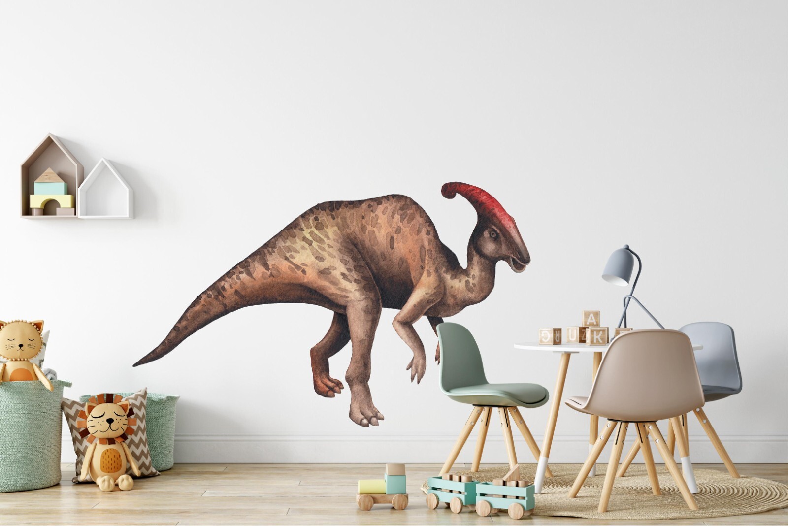 Watercolor Parasauroloph Dinosaur Wall Decal Removable Fabric Vinyl Wall Sticker