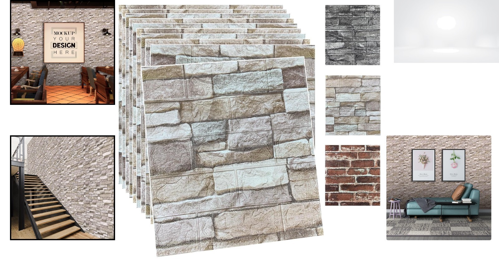 3D Brick Wallpaper Peel and Stick Foam Wall Panels 10PCS Faux Stone Rock Color