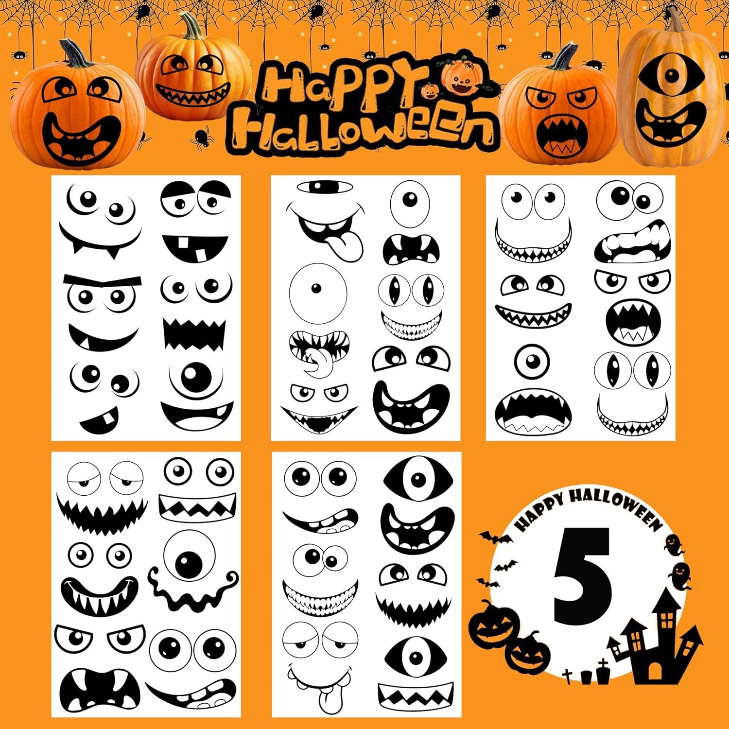 30 Pcs Halloween Monster Faces Stickers Vinyl Decals DIY Craft Vinyl Art Stic…