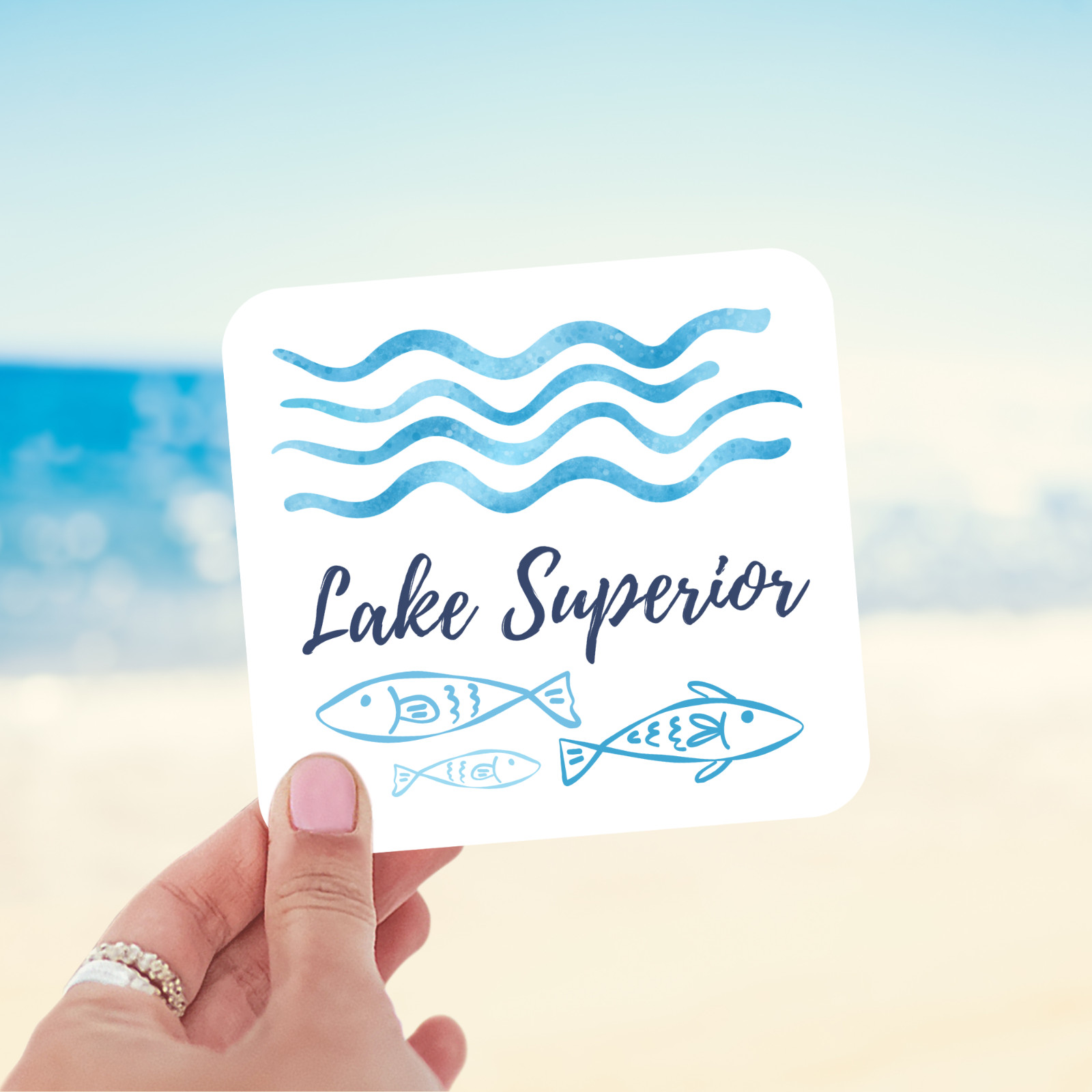 Lake Superior Sticker Vinyl Decal Great Lakes Waves Fish Waterproof
