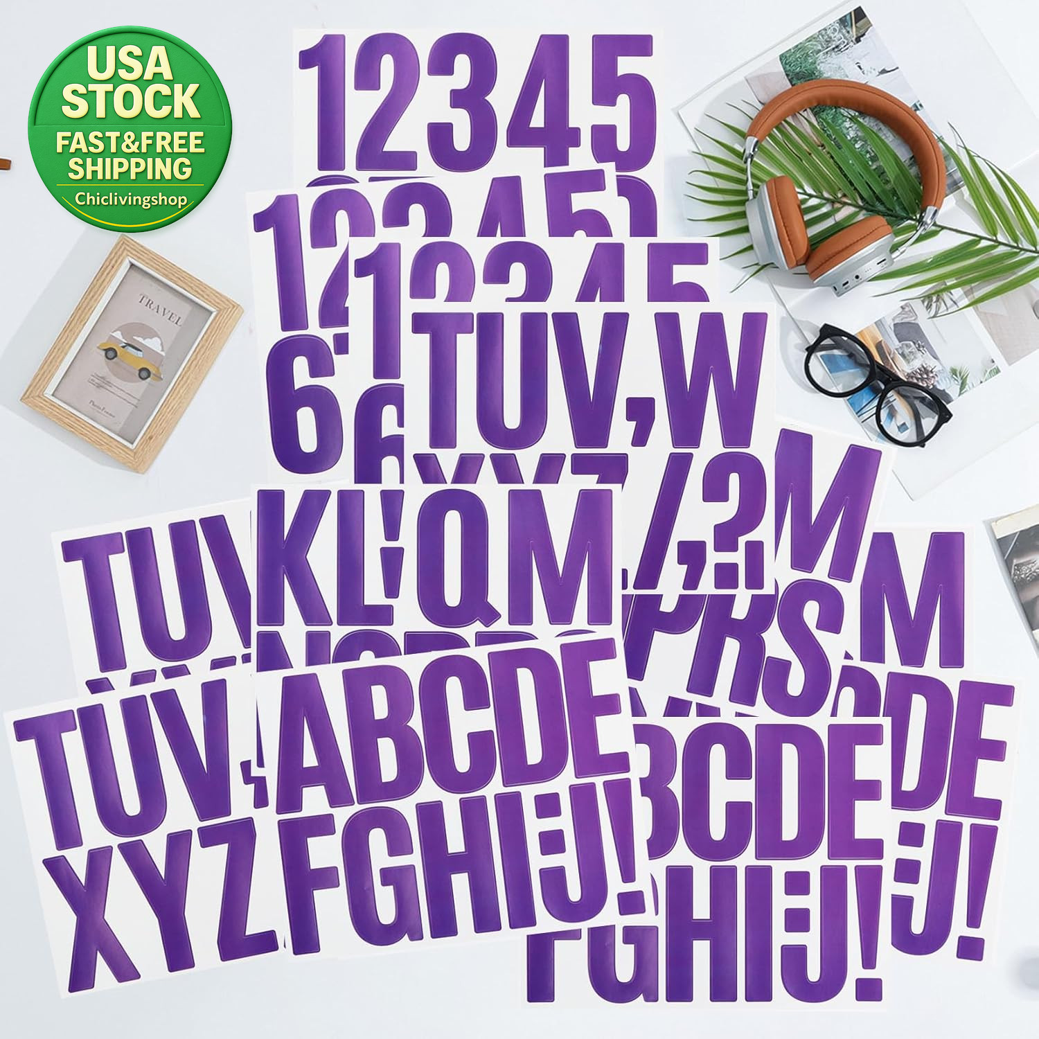 3 Inch Letter Stickers 138 Self Adhesive Waterproof Purple Vinyl for DIY