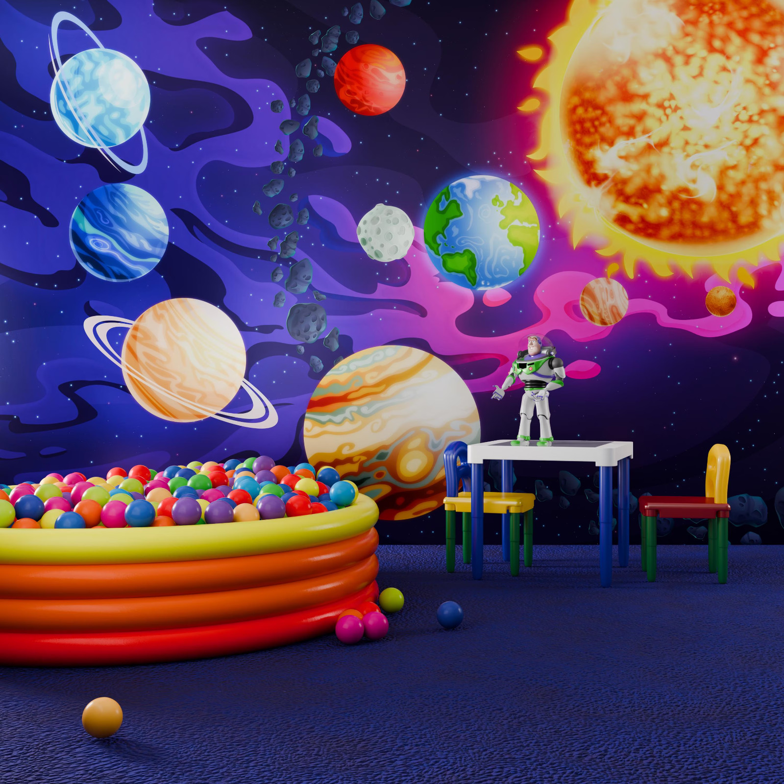 Kids Solar System Space Wall Mural Wrap Peel and Stick Vinyl Wallpaper Wrap Film