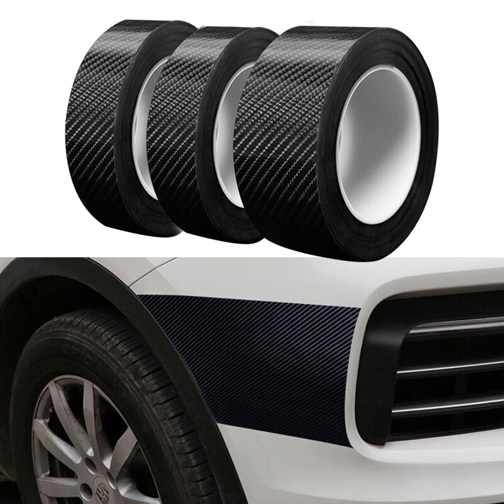 3pcs Carbon Fiber Car Stickers Door Sill Anti-Scratch Tape DIY Protection Film