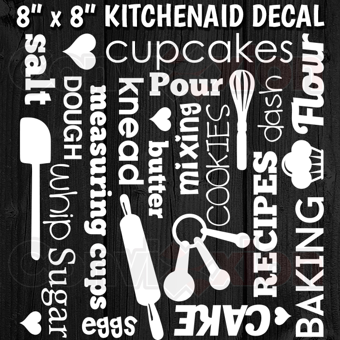 Kitchenaid Mixer Decal Wrap 8" x 8" Sheet Baking Subway Words Professional Vinyl