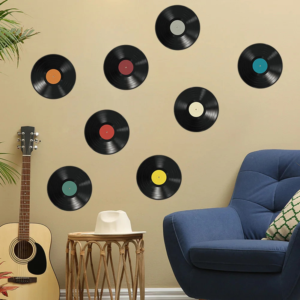 Vinyl Record Stickers 8pcs Diy Transfer Belt Decal Mural Living Room Bedroom Bar