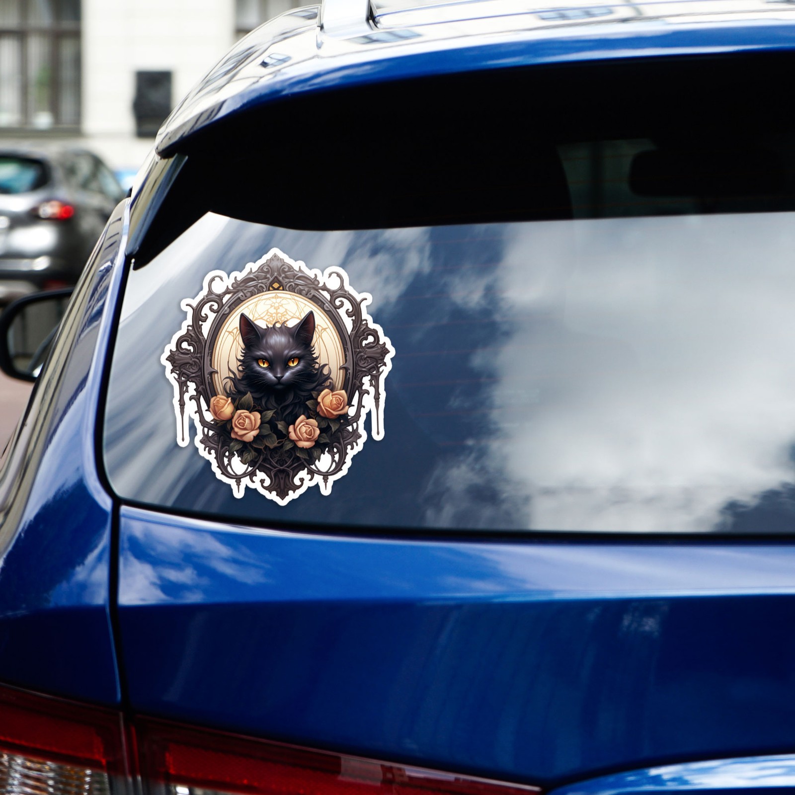 Black Cat in Ornate Frame – Vinyl Decal Sticker – Car Window Laptop – #1955