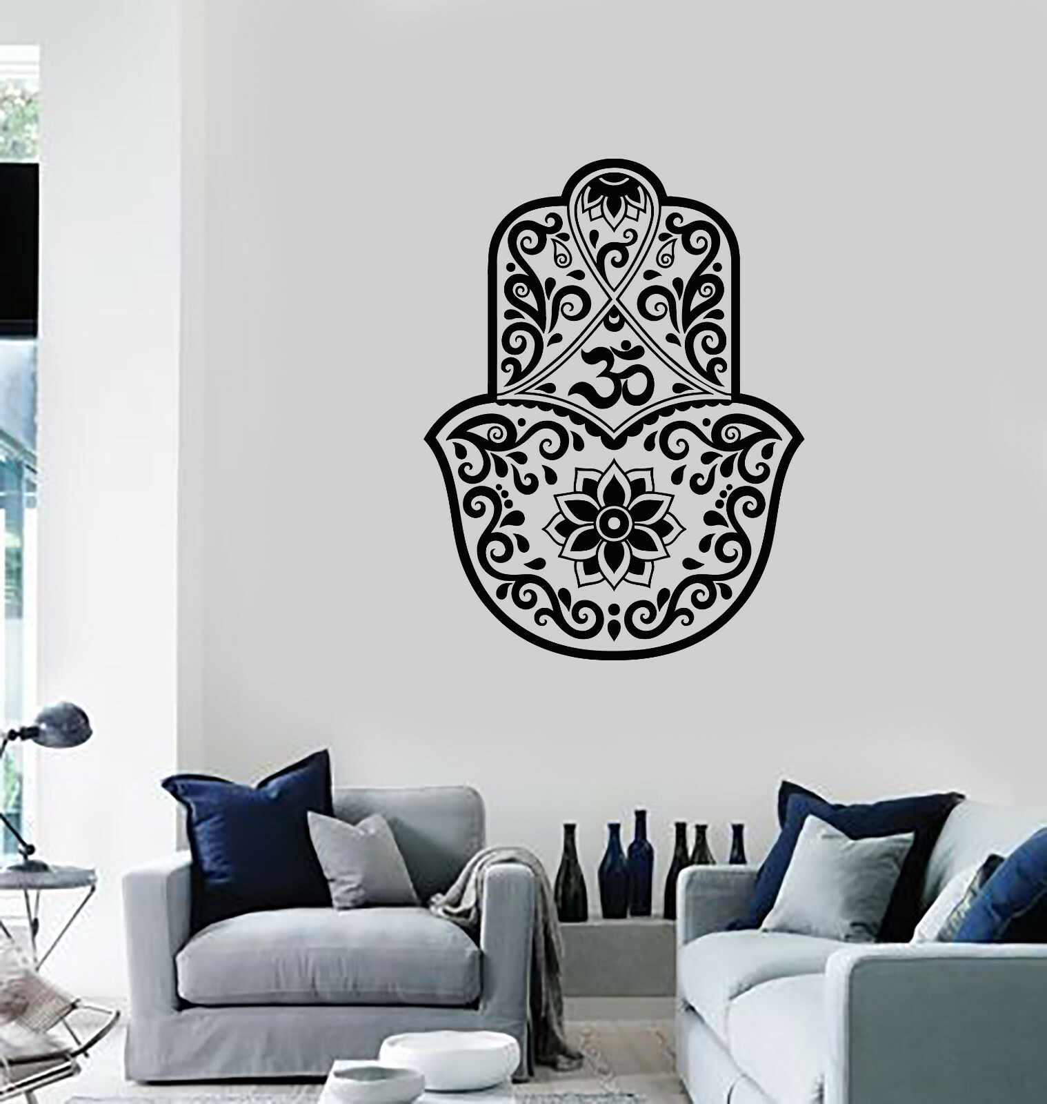 Vinyl Wall Decal Hamsa Lotus Om Hinduism Amulet Home Room Stickers (ig5594)