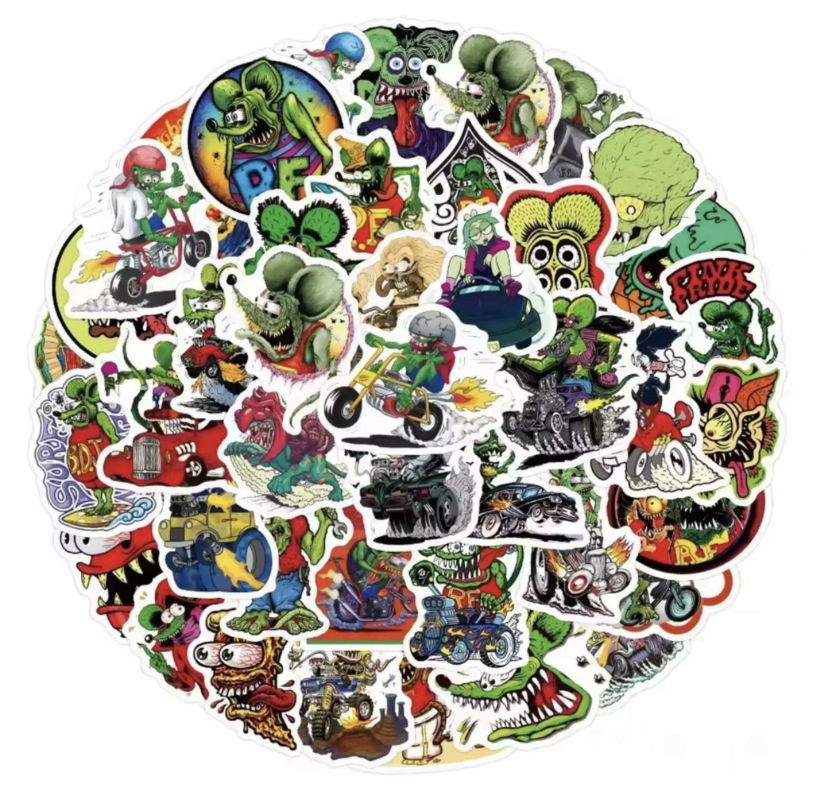 Green Rat Hot Rod Style Stickers 50pk Fun Green Rat Motorcycle Fink Stickers Fun
