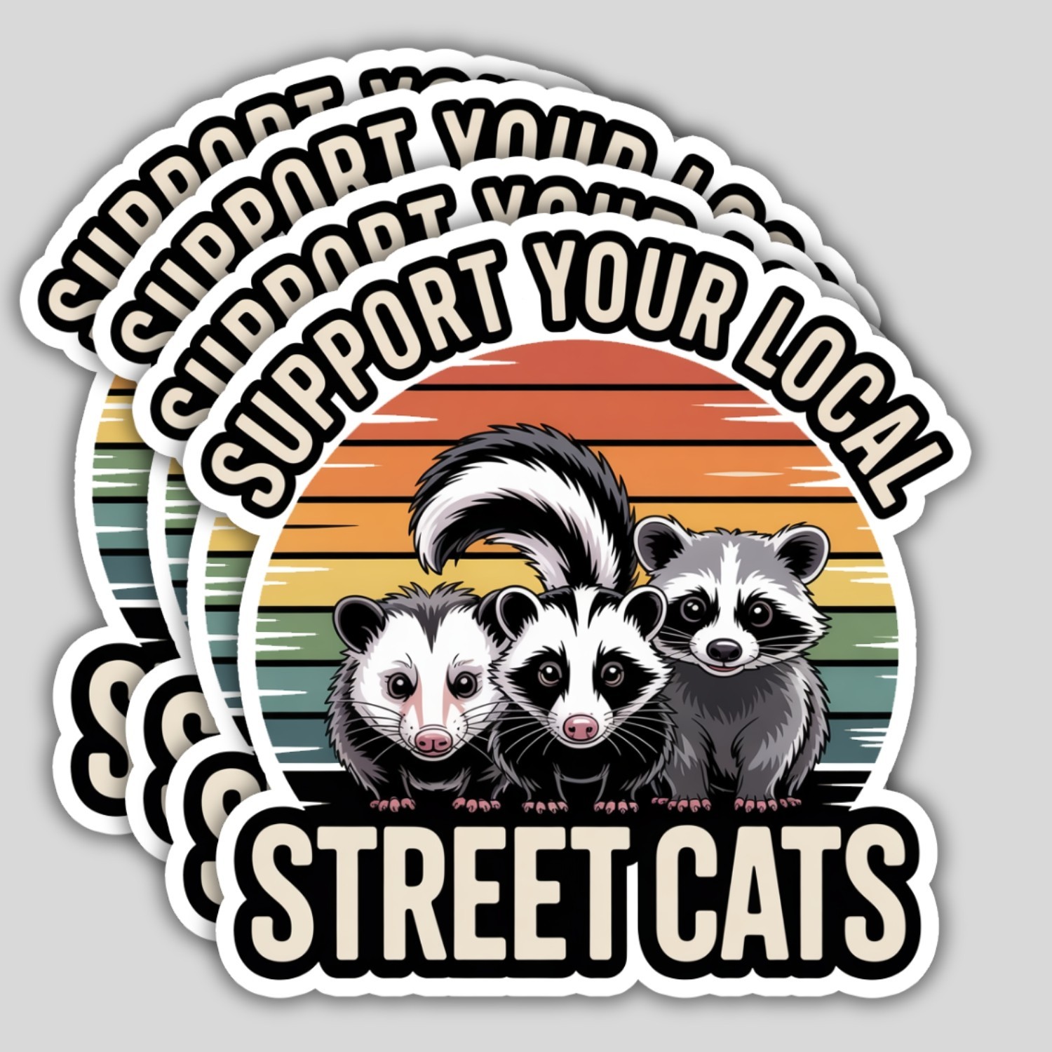 4pcs Street Cats Stickers – Funny Raccoon Opossum Decals for Laptop, Car