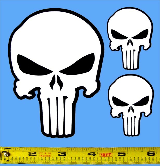 The Punisher Skull – Set of 3 HQ 2 Color White on Black Vinyl Sticker Decals!