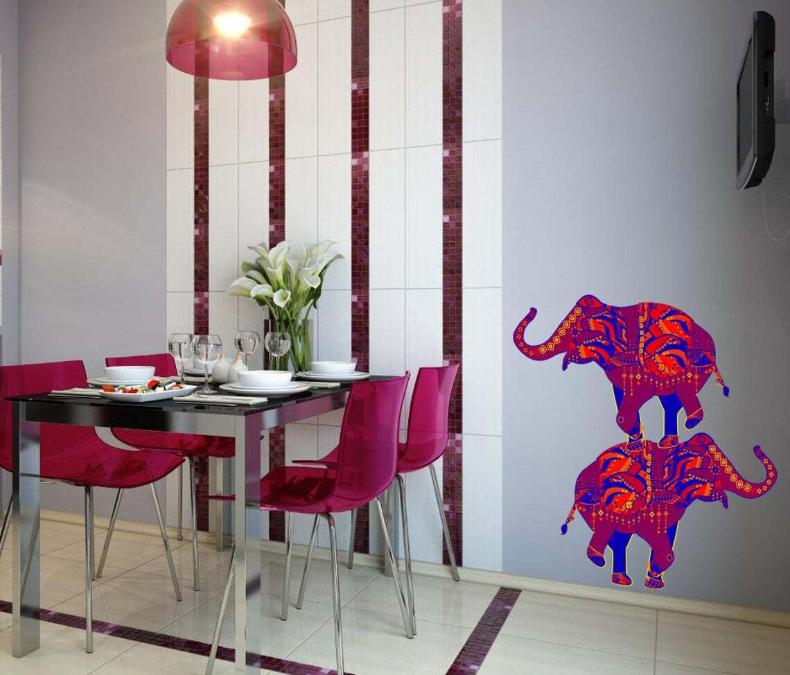 Boho Elephant Wall Decals, Animal Wall Sticker, Indian style Wall Mural, Bohemia