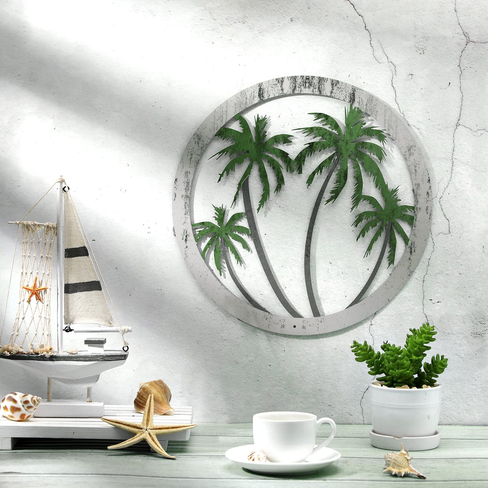 Zhengmy Metal Palm Tree Wall Art Decor Outdoor Plaque 11.8" Tropical Coastal…