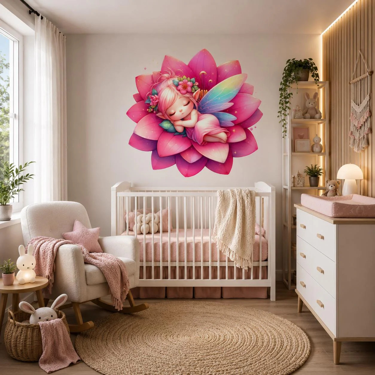 Sleeping Fairy Wall Vinyl Decal | Cute Pink Lotus Flower Fairy Sticker