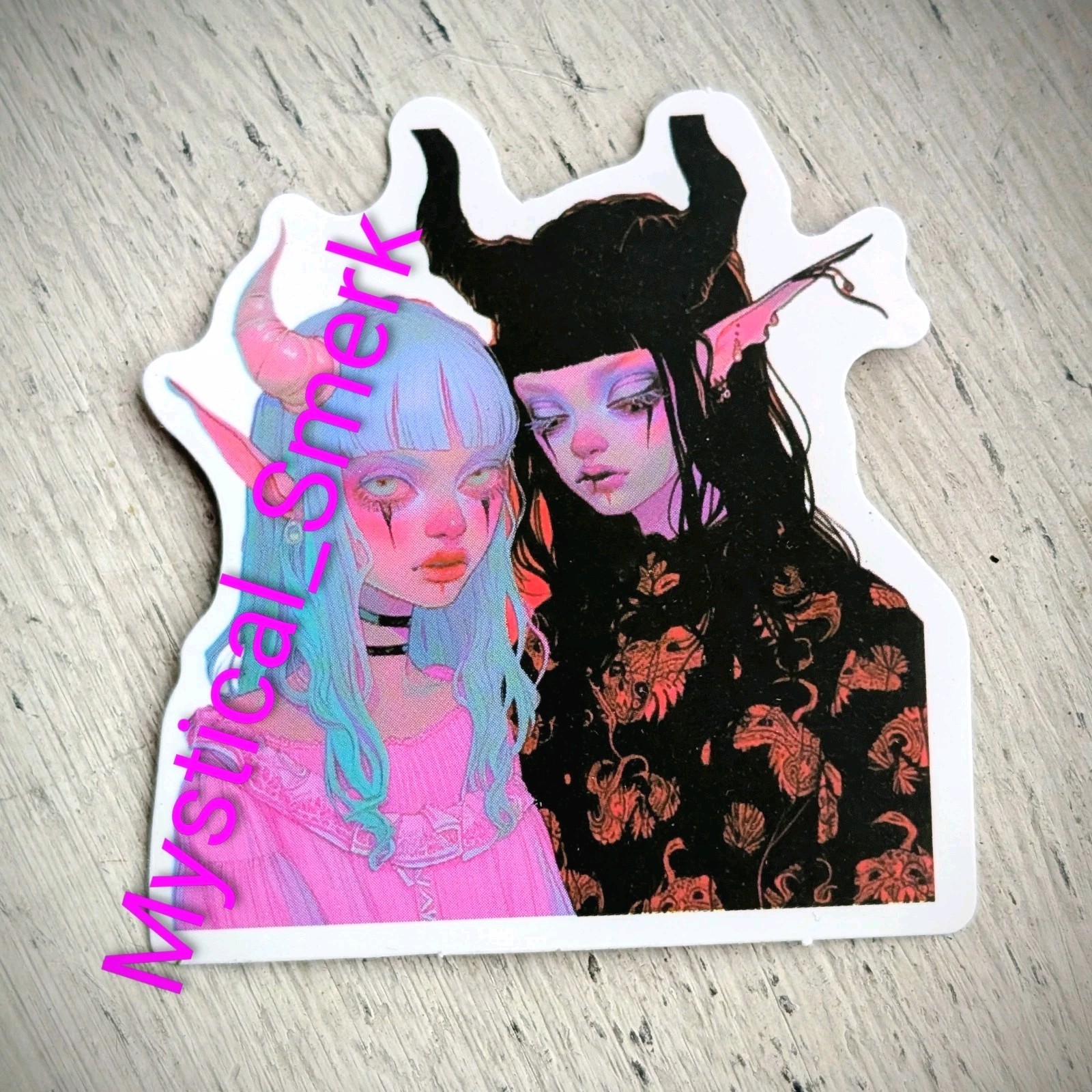 Haunted Active Spirit Demon Girl With Horns Death Shy Girls Blue Blush Sticker