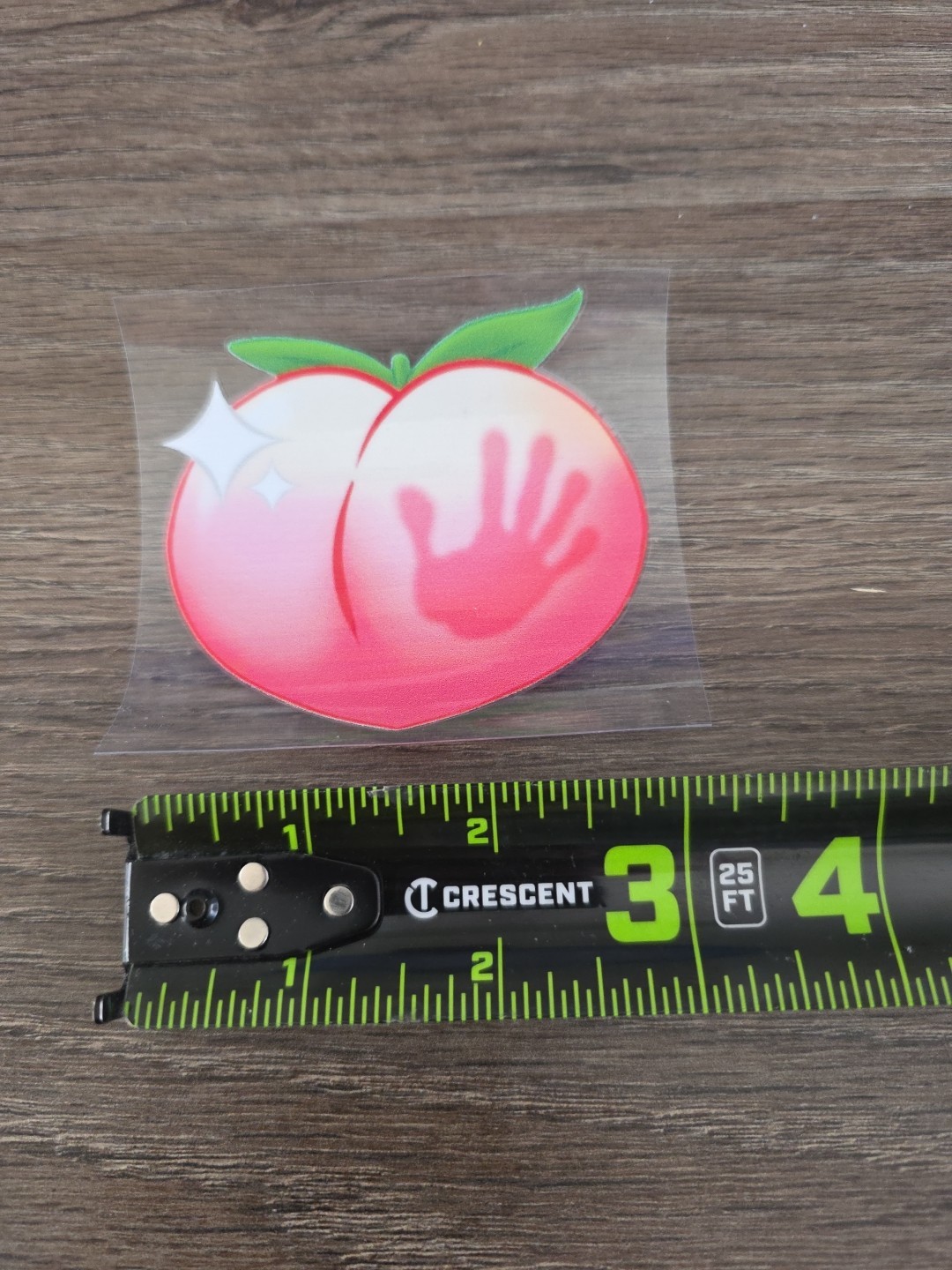 Peach With Right Hand Print Emoji UV DTF Raised Decal Sticker Waterproof