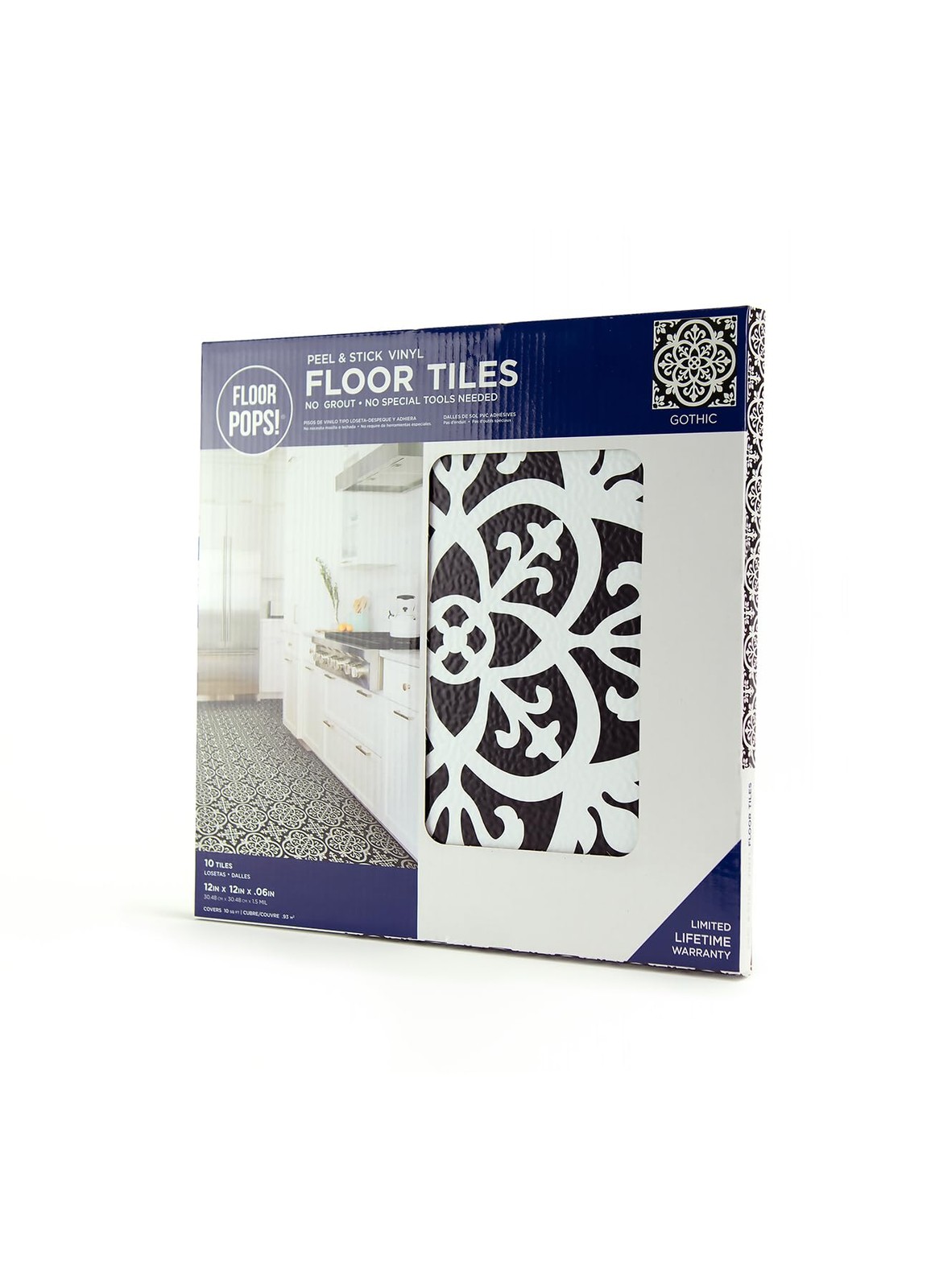 Gothic Peel and Stick Floor Tiles Black FP2475