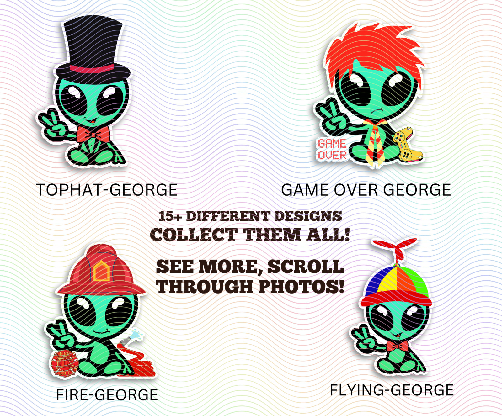 Alien George Waterproof Sticker, Cute Collectible Vinyl Decal, Fun Water Bottle