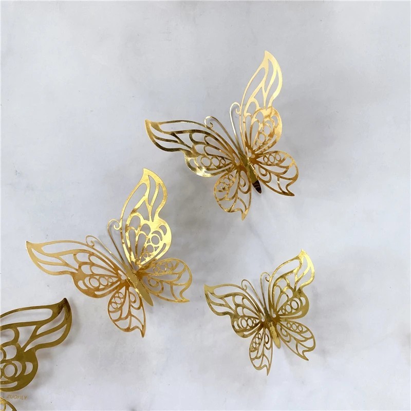 Living Room Home Decor 3D Butterfly Wall Decal Stickers 12Pcs/Set Gold Silver
