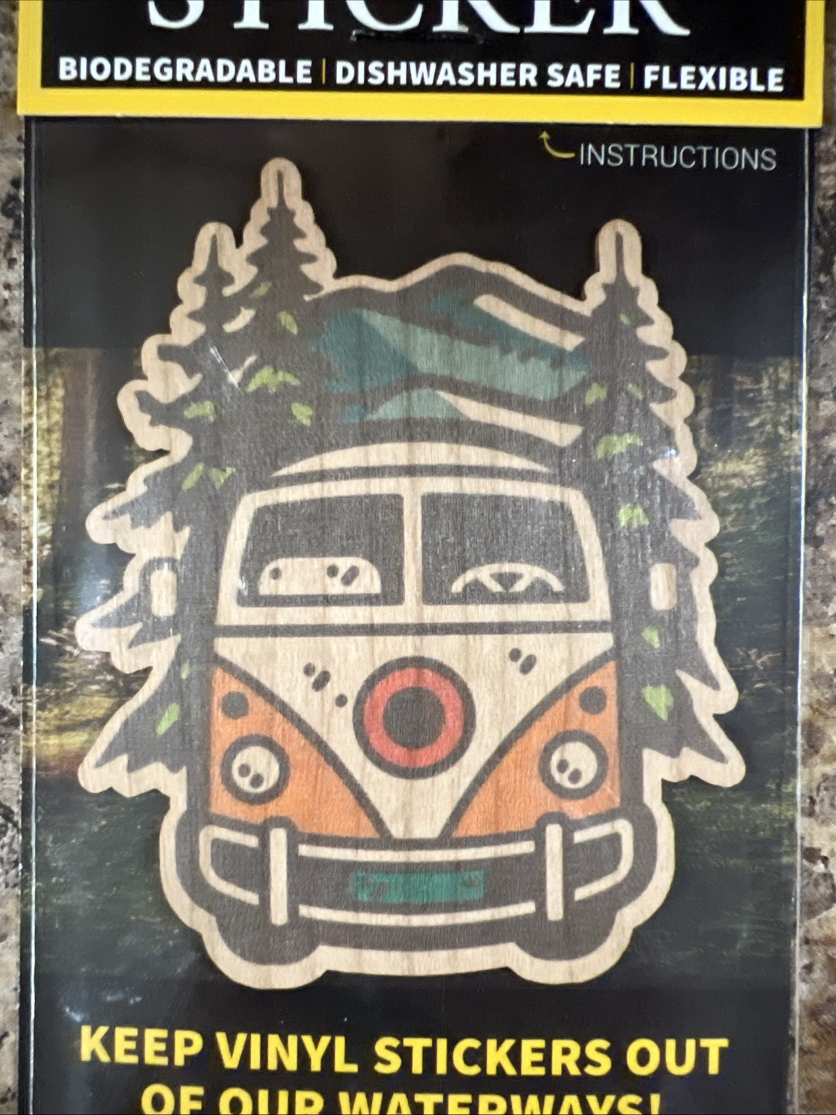 Camping VW Hippie Bus WOOD Sticker Dishwasher SAFE Biodegradable Dust City NEW