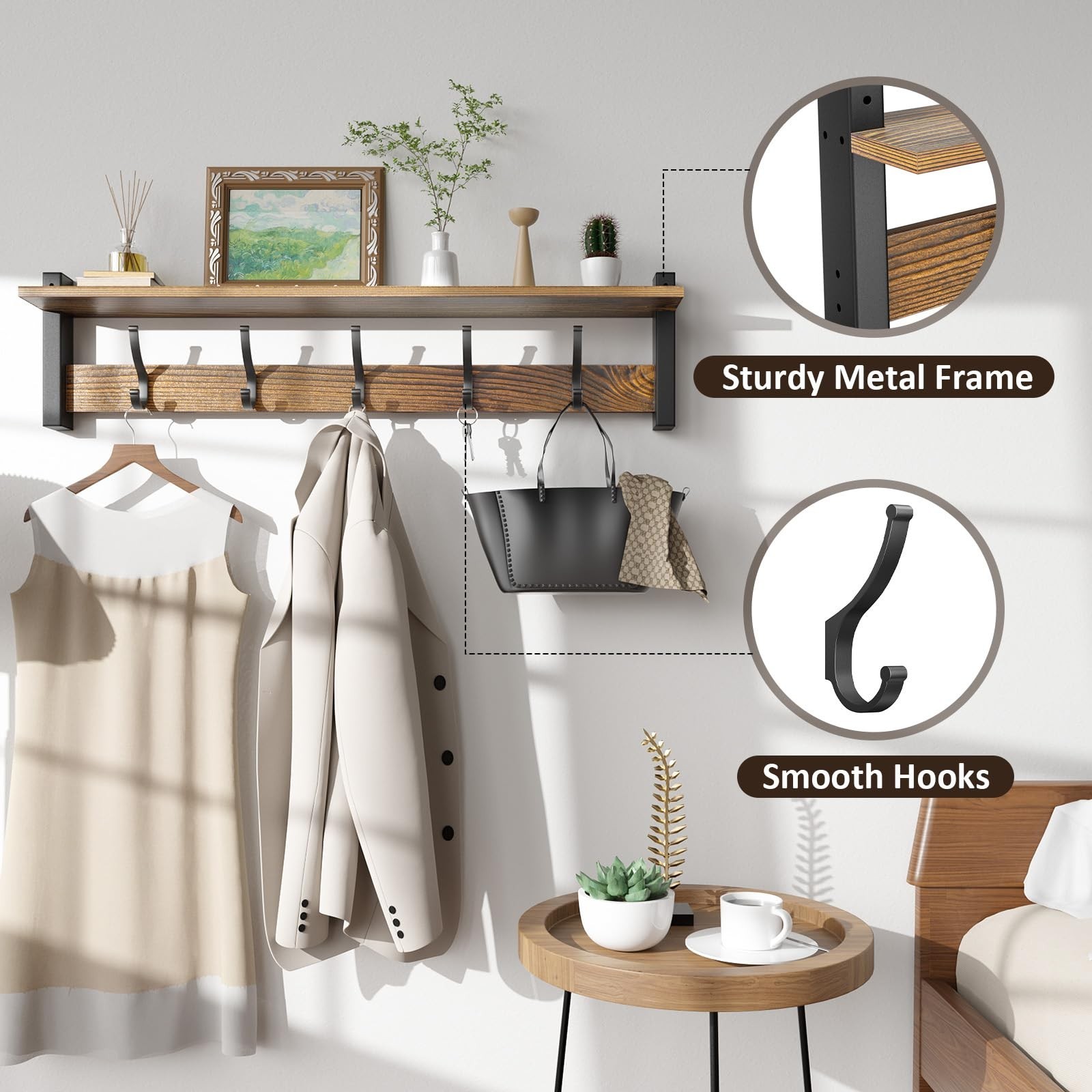 Coat Rack Wall Mount with Shelf, 29 Inch Coat Hanger Walls Mounted, Hat Rack …
