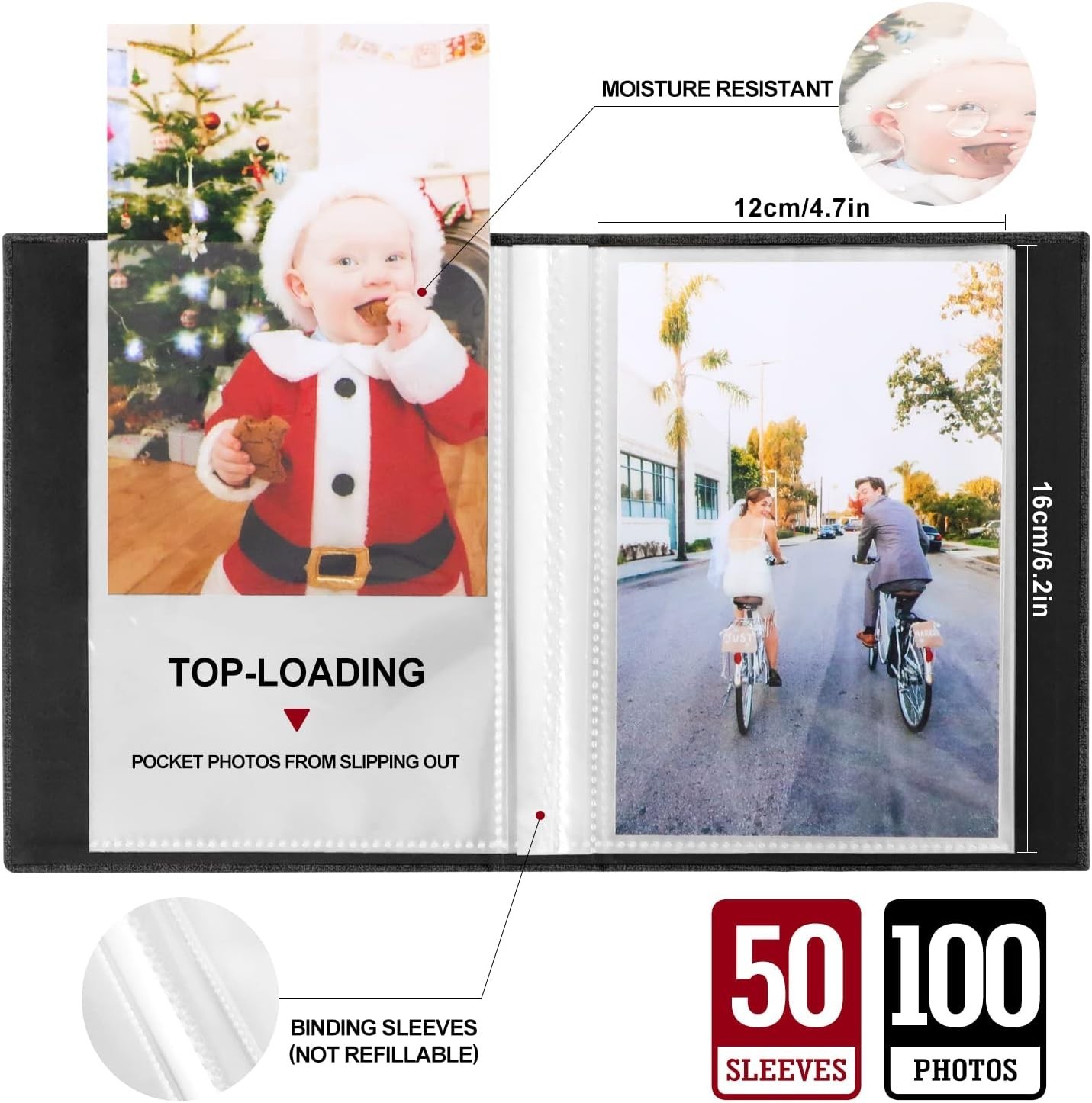 2 Pack 4×6 Photo Album 100 Pocket Linen Cover Picture Storage Books Black