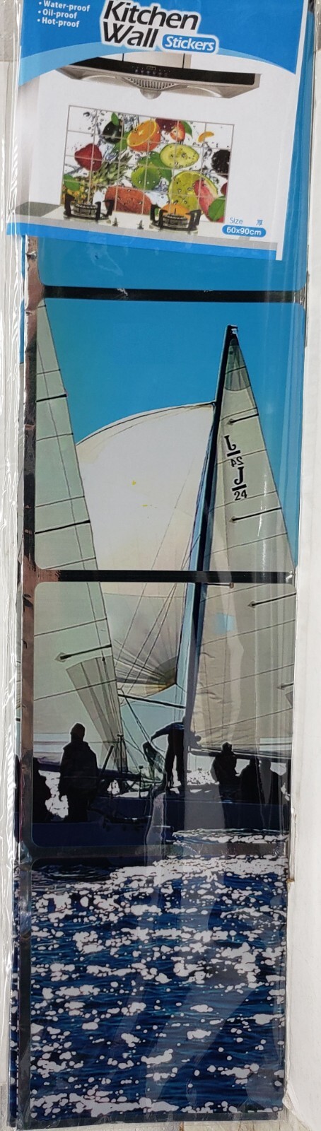STOVE BACKSPLASH STICKER / WALL DECAL (35" x 23") BOATS WITH SAILS IN THE OCEAN