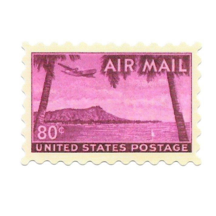 US Air Mail Hawaii Postage Stamp Sticker Retro Diamond Head Travel Laptop Decal