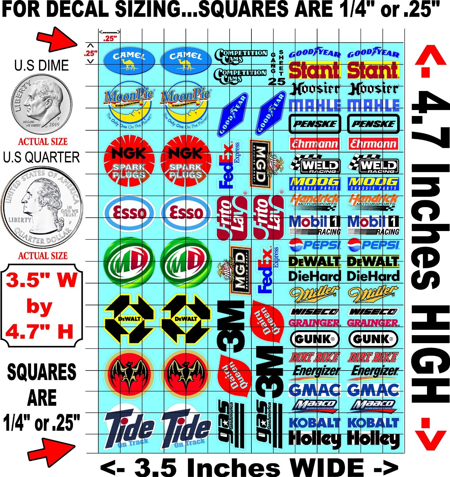 White Vinyl Sticker Sheet 25 F1sponsor-R/C MODEL Decal fits 1/24-1/16 Scale CUT