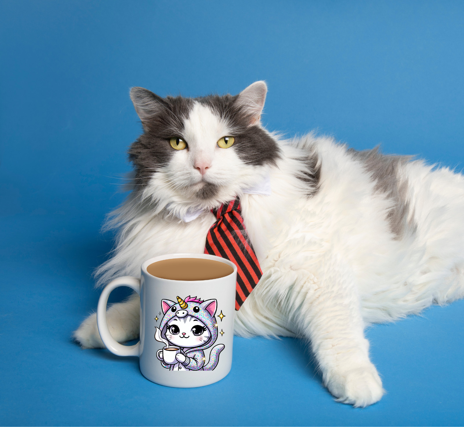 Kawaii Cat Coffee Lover Decal – Cute Cocoa Cat Sticker, Cute Gift