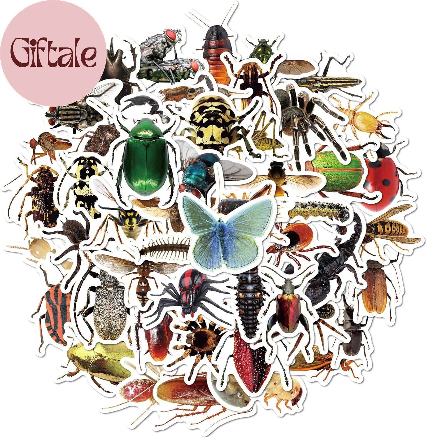 50 Pcs Lifelike Bug Stickers Pack for Kids Teens Adults, Waterproof Vinyl Insect